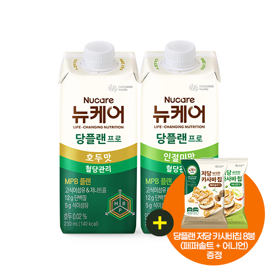 [핫딜특가] 당플랜 프로 호두맛 230ml (24팩) + 프로 인절미맛 230ml (24팩) + 당플랜 저당 카사바칩 혼합구성 (8봉) 증정