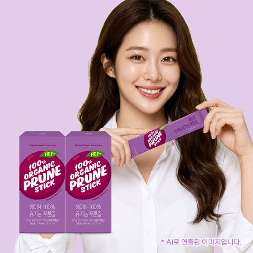 헤이N 100% 유기농 푸룬즙 2박스 (총 28포) + 적립금 1,000원 증정 + 티니핑 아르기닌 스틱 젤리 1개 증정