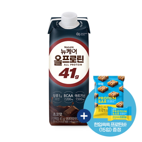 [단백질 세일대전] 뉴케어 올프로틴 41g 350ml 초코맛 (18팩) + 마이밀 한입쏙쏙 프로틴바 (15입) 증정