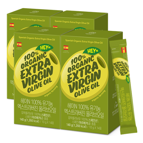 헤이N 100% 유기농 엑스트라버진 올리브오일 (10g x 14포)X4