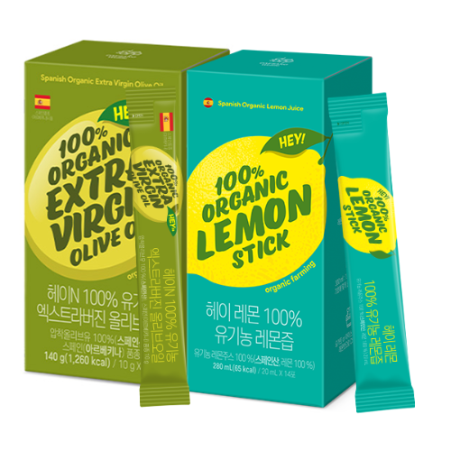 [웰니스 레터] 헤이N 100% 유기농 엑스트라버진 올리브오일 (10g x 14포) + 헤이N 100% 유기농 레몬즙 (20ml x 14포)