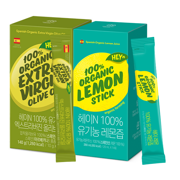 [웰니스 레터] 헤이N 100% 유기농 엑스트라버진 올리브오일 (10g x 14포) + 헤이N 100% 유기농 레몬즙 (20ml x 14포)