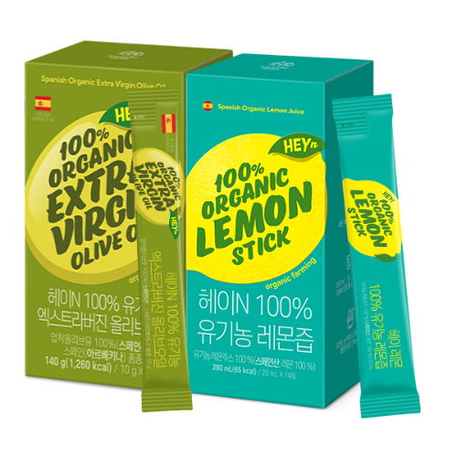 [웰니스 레터] 헤이N 100% 유기농 엑스트라버진 올리브오일 (10g x 14포) + 헤이N 100% 유기농 레몬즙 (20ml x 14포)