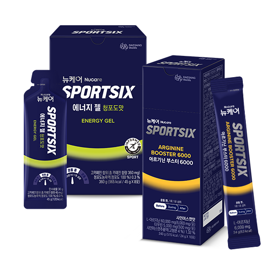 [10K 레이스 패키지] 뉴케어 스포식스 에너지 젤 청포도맛 (45g×8포) 1EA + 스포식스 아르기닌 부스터 (24gX10포) 6000 1EA 