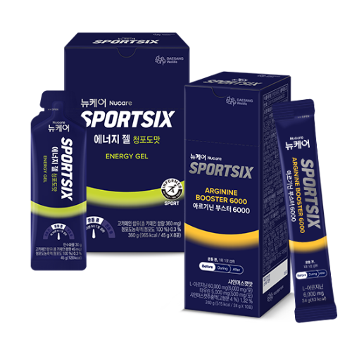 [10K 레이스 패키지] 뉴케어 스포식스 에너지 젤 청포도맛 (45g×8포) 1EA + 스포식스 아르기닌 부스터 (24gX10포) 6000 1EA 